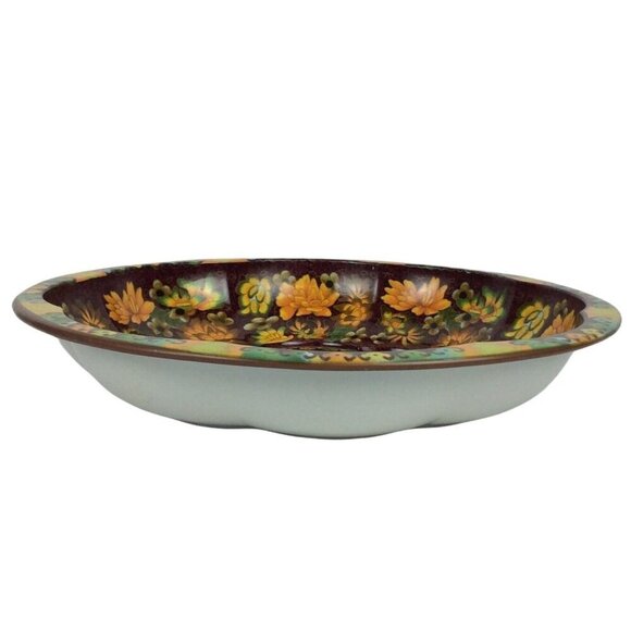 Daher Ware Floral Tin Serving Bowl Brown Orange Made in England 1971 - Picture 3 of 6